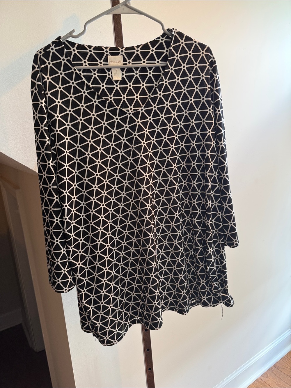 Chico's Black & White Lattice A-Line Skirt